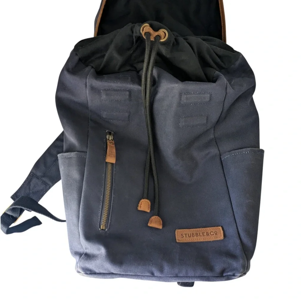 Stubble & Co Navy Blue Canvas Backpack Daypack Hiking Travel Laptop Sleeve